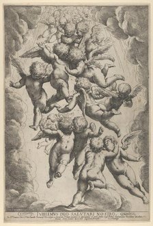 A group of angels embracing in flight, framed by clouds, ca. 1607., ca. 1607. Creator: Guido Reni.