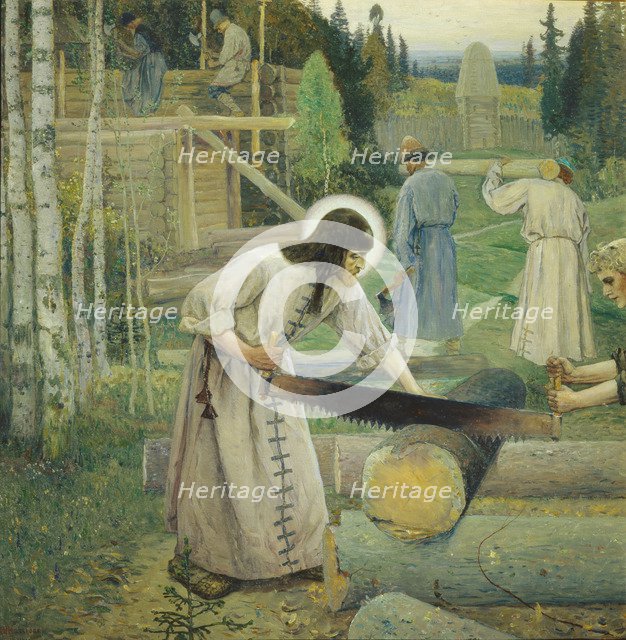 Saint Sergius' labours (Triptych, Mid part), 1896. Artist: Nesterov, Mikhail Vasilyevich (1862-1942)