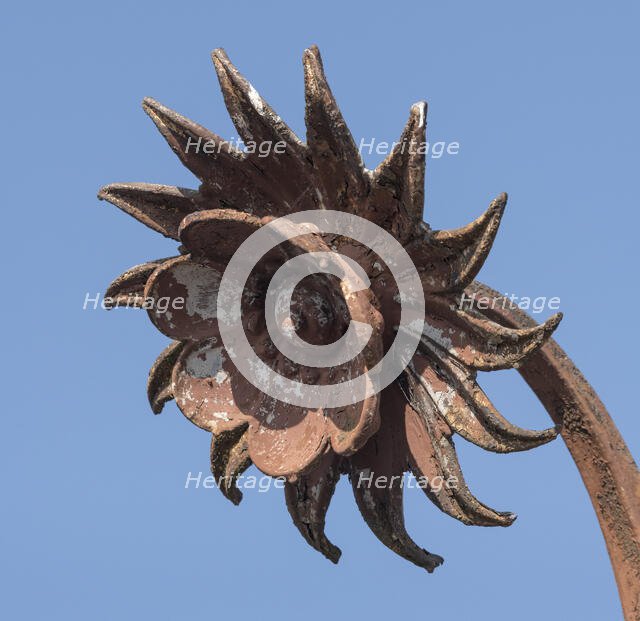Iron flower head, Shrewsbury Flaxmill Maltings, Shropshire, 2019. Creator: Steven Baker.