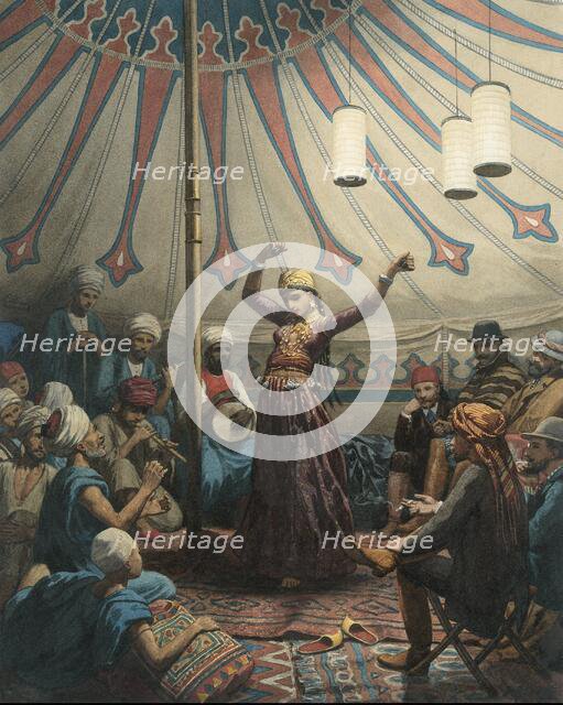 Egyptian dancer in a tent, with musicians and spectators, 1868 or later.  Creator: Willem de Famars Testas.