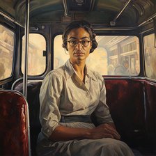 AI IMAGE - Portrait of Rosa Parks sitting on a bus, 1950s, (2023). Creator: Heritage Images.
