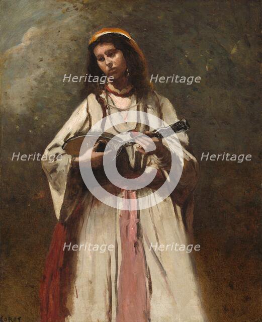 Gypsy Woman with Mandolin, c. 1870. Creator: Jean-Baptiste-Camille Corot.