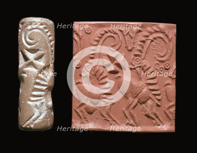 Early Sumerian cylinder-seal and impression. Artist: Unknown