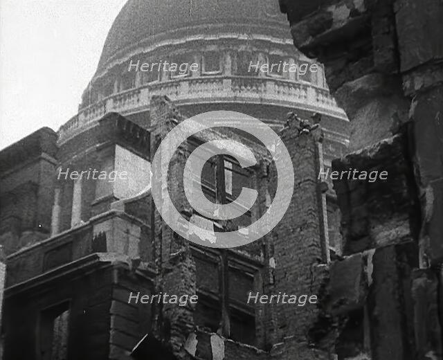 Bombed Out Buildings in Front of St Paul's Cathedral, 1942. Creator: British Pathe Ltd.