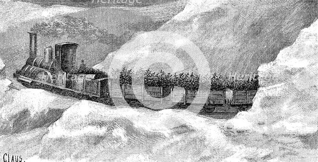 Transportation of fir trees by railway for Christmas celebrations in the region of Thuringia, eng…