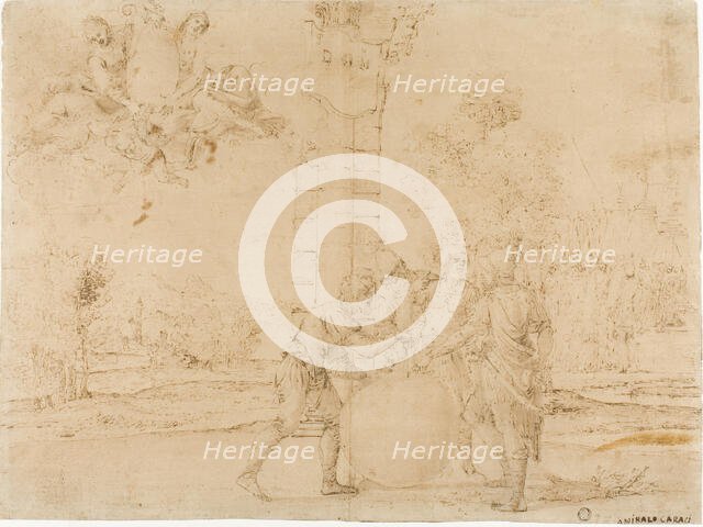 Octavian, Mark Antony, and Lepidus Dividing the Roman Empire, with Bologna in the..., c.1622. Creator: Francesco Brizio.