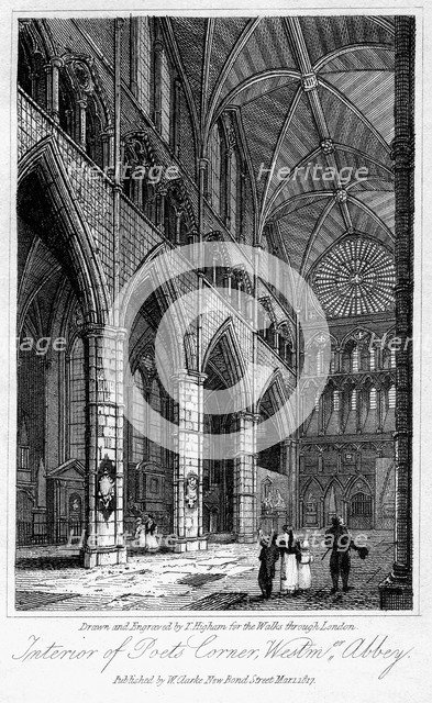 Interior of Poets' Corner, Westminster Abbey, London, 1817.Artist: Thomas Higham