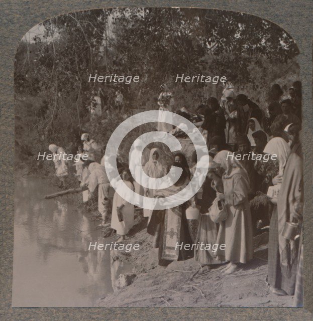 'Russian women holding service on the banks of the Jordan', c1900. Artist: Unknown.