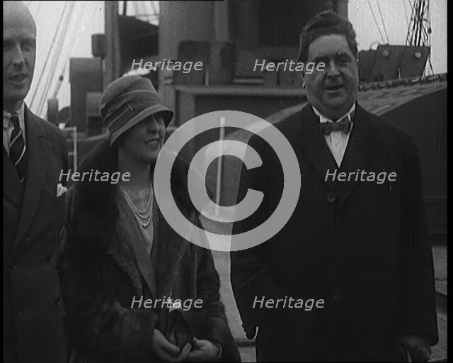 Sir Henry Segrave AKA Major Segrave And His Wife Lady Doris Segrave On a Ship With a Male..., 1927. Creator: British Pathe Ltd.