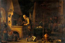 An alchemist in his laboratory, c1680s. Creator: Follower of David Teniers II.