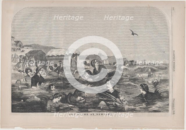 The Bathe at Newport (Harper's Weekly, Vol. II), September 4, 1858. Creator: Unknown.