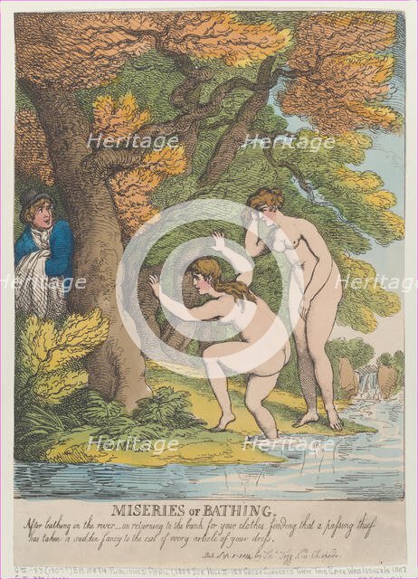 Miseries of Bathing, [April 1, 1808], reissued Sept..., [April 1, 1808], reissued September 1, 1814. Creator: Thomas Rowlandson.
