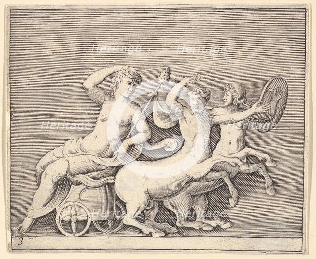 Reclining Female Figure on a Chariot drawn by Two Centaurs, published ca. 1599-1622. Creator: Unknown.