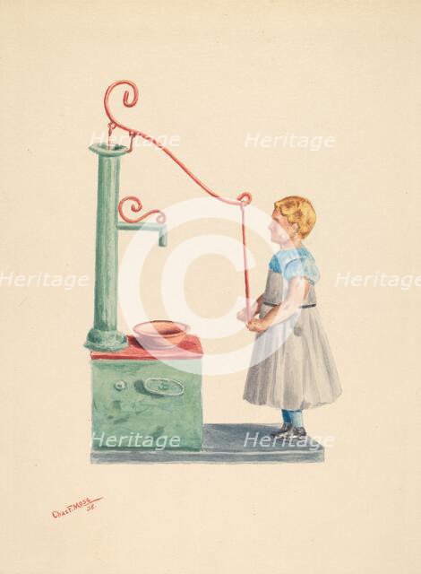 Toy Bank: Dutch Girl at Well, 1938. Creator: Charles Moss.