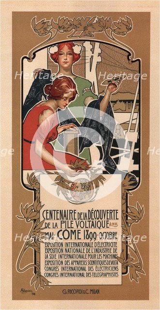 The 100th Anniversary of Volta's Discovery of the Electric Battery, 1898. Artist: Hohenstein, Adolfo (1854-1928)