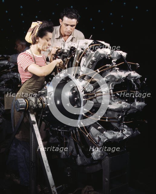 Women are trained as engine mechanics in thorough Douglas training..., Long Beach, Calif., 1942. Creator: Alfred T Palmer.