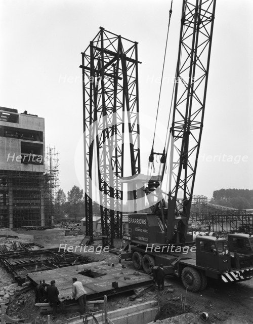 Preparing to lift a fabricated section on the site of Coleshill Gas Works, Warwickshire, 1962. Artist: Michael Walters