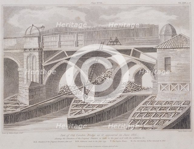 London Bridge (old), London, 1830. Artist: James Basire I