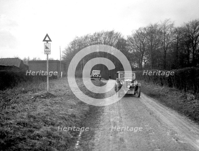 MG M Type Sportsmans Coupe driven by Cecil Kimber in a motoring trial, c1930s Artist: Bill Brunell.