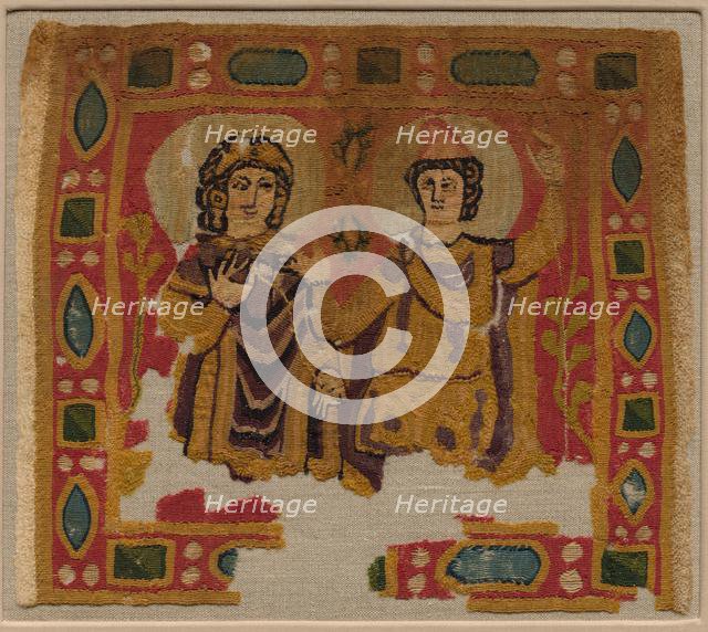 Two Figures Framed by a Jeweled Border, 450-550. Creator: Unknown.