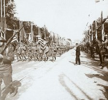 American troops marching in victory parade, Paris, France, c1918-c1919. Artist: Unknown.