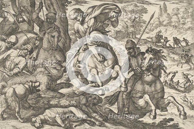 Bear Hunt, from 'Hunting Scenes VI', 1609. Creator: Antonio Tempesta.