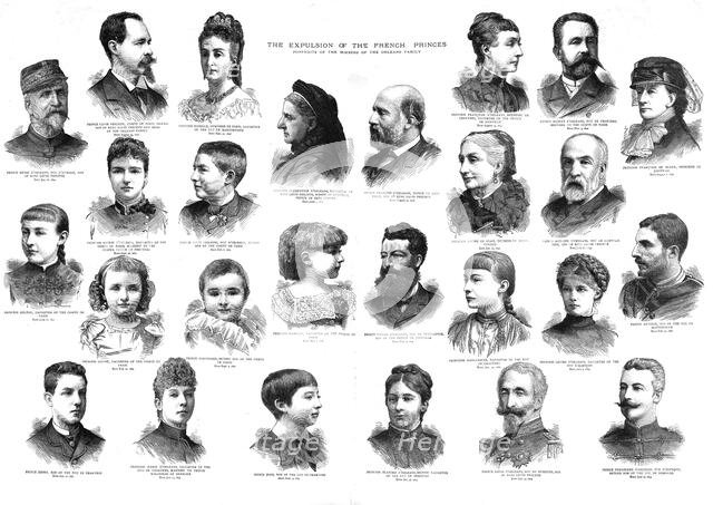 ''The Expulsion of the French Princes; Portraits of the members of the Orleans family', 1886.  Creator: Unknown.