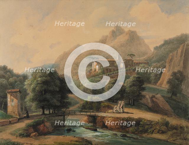 Paysage Italien: LAbbaye et Les Religieux, late 1800s-1900s. Creator: Jean-Victor Bertin (French, 1767-1842).