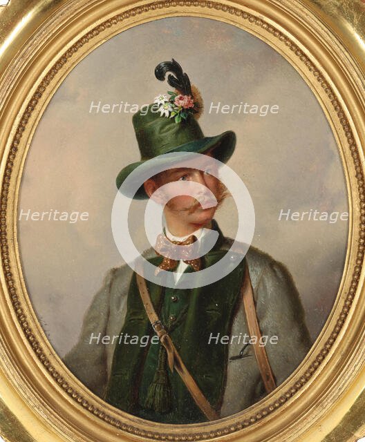 Portrait of Emperor Franz Joseph I of Austria (1830-1916), in Ischl hunting costume, c1855. Creator: Kriehuber; Josef (1800-1876).