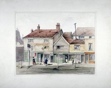The Hare and Hounds Inn and shopfronts on Upper Street, Islington, London, c1835.           Artist: Thomas Hosmer Shepherd