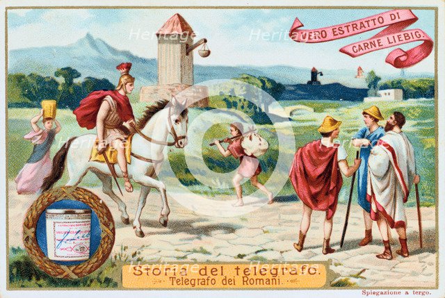 Aerial telegraph: ancient Roman signal towers, c1900. Artist: Anon