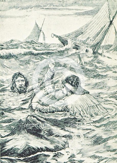 Shipwrecked men in the sea, 1896.  Creator: Unknown.