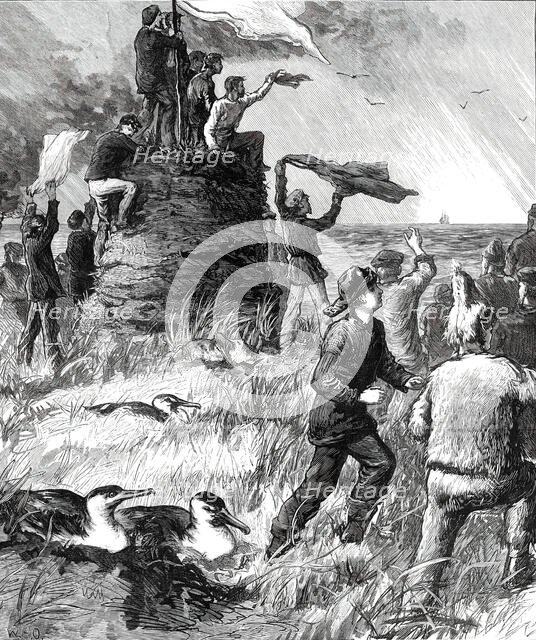 Wreck of the Strathmore on the Crozet Islands: Turf Tower erected by the Survivors...1876. Creator: W. H. O..