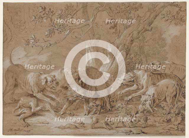 Wild Sow and Her Young Attacked by Dogs, 1748. Creator: Jean-Baptiste Oudry (French, 1686-1755).