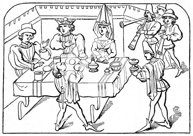 Royal banquet, 15th century, (1910). Artist: Unknown