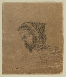 Hooded Male Head (from Sketches on the Coast Survey Plate), 1854-55. Creator: James Abbott McNeill Whistler.