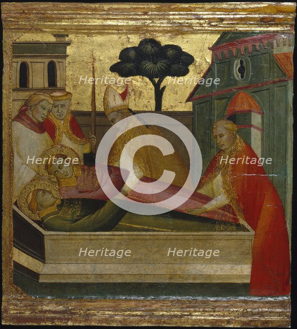 Saint Lawrence Buried in Saint Stephens Tomb. Scenes from the Life of Saint Lawrence, predella, ca 1412. Artist: Lorenzo di Niccolò (active 1391-1414)