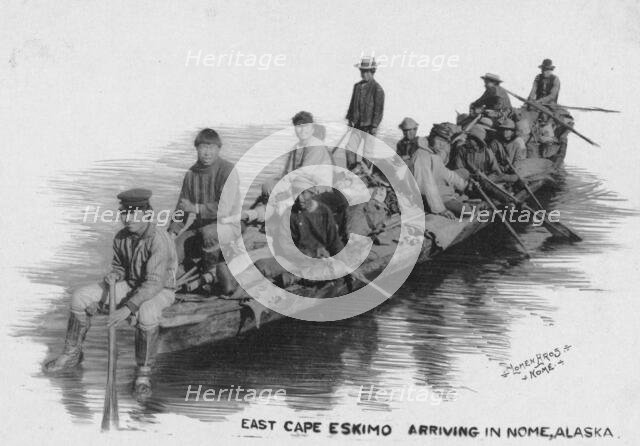East Cape Eskimos arriving, between c1900 and c1930. Creator: Lomen Brothers.