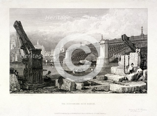 Southwark Bridge, London, 1828. Artist: Samuel Prout
