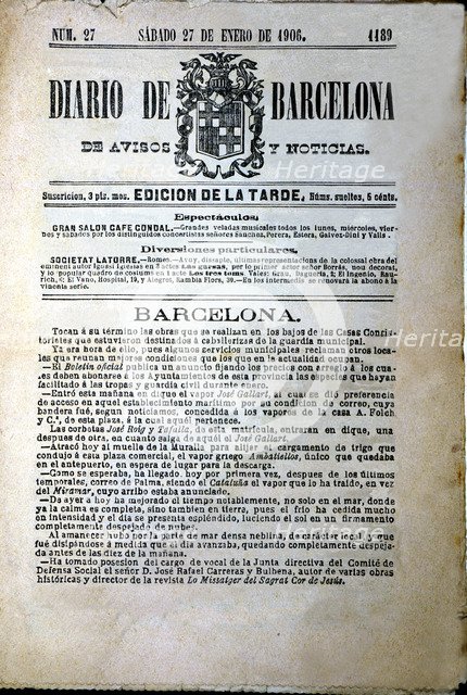 Cover of the 'Diario de Barcelona' Nº. 27 of 27th January 1905.