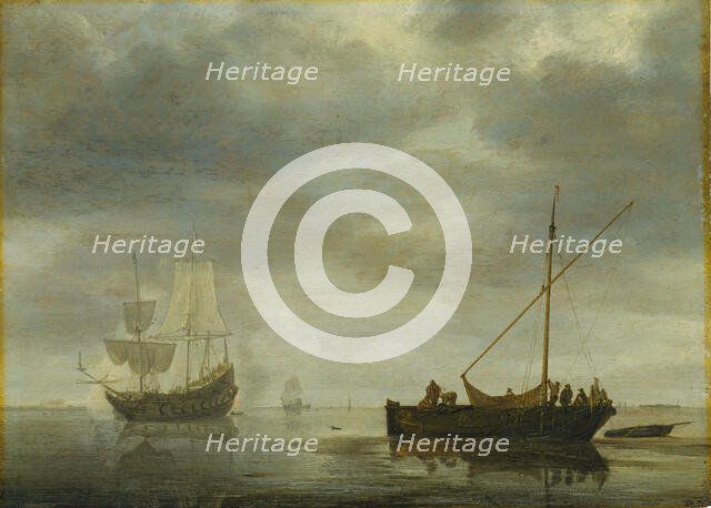 Single-Master and Frigate Firing Salute on a Calm Sea, c1645-1648. Creator: Simon de Vlieger.