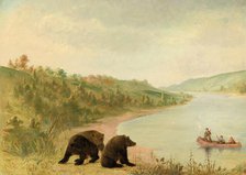 Catlin and His Men in Their Canoe, Urgently Solicited to Come Ashore, Upper Missouri, 1846-1848. Creator: George Catlin.