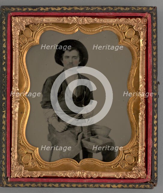 Untitled (Portrait of Seated Man with Hat), 1860. Creator: Unknown.