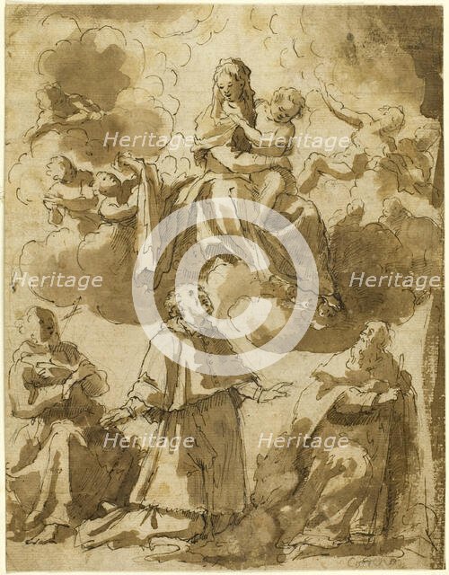 Madonna and Child in Glory, with Three Male Saints Below, n.d. Creator: Unknown.