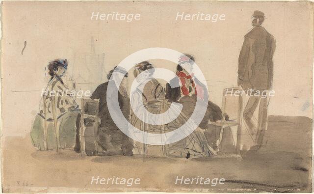 Four Ladies Seated at Trouville, 1866. Creator: Eugene Louis Boudin.