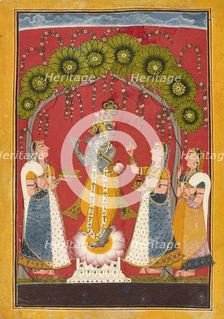 Krishna fluting, folio from a Dasavatar series, ca. 1730. Creator: Master of the Court of Mankot.