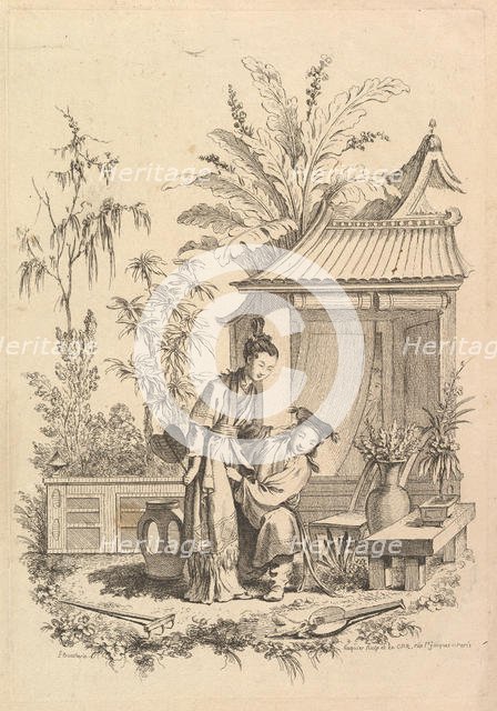 Chinoiserie scene with figures in a landscape, 18th century. Creator: Gabriel Huquier.