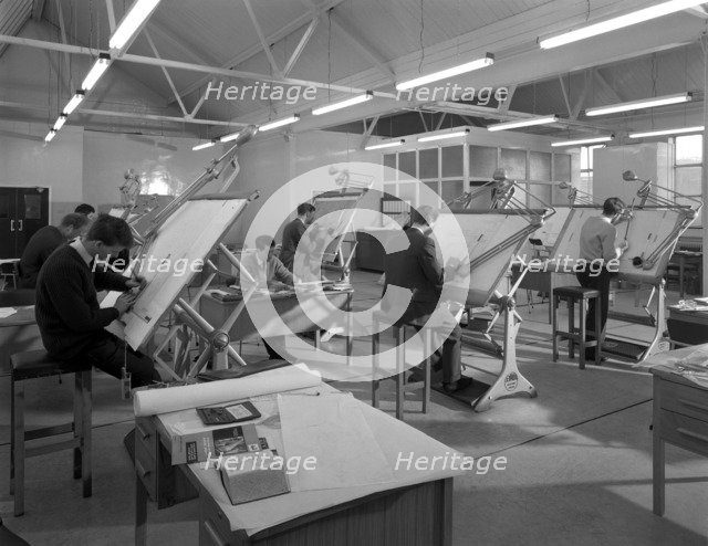 Drawing office at a Sheffield steel foundry, Edgar Allens, 1964.  Artist: Michael Walters