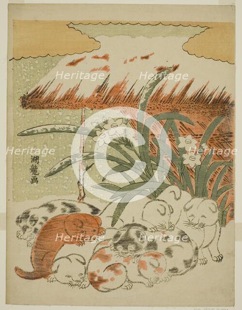 Puppies in the Snow, c. 1773. Creator: Isoda Koryusai.