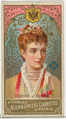 Czarina of Russia, from World's Sovereigns series (N34) for Allen & Ginter Cigarettes, 1889., 1889. Creator: Allen & Ginter.